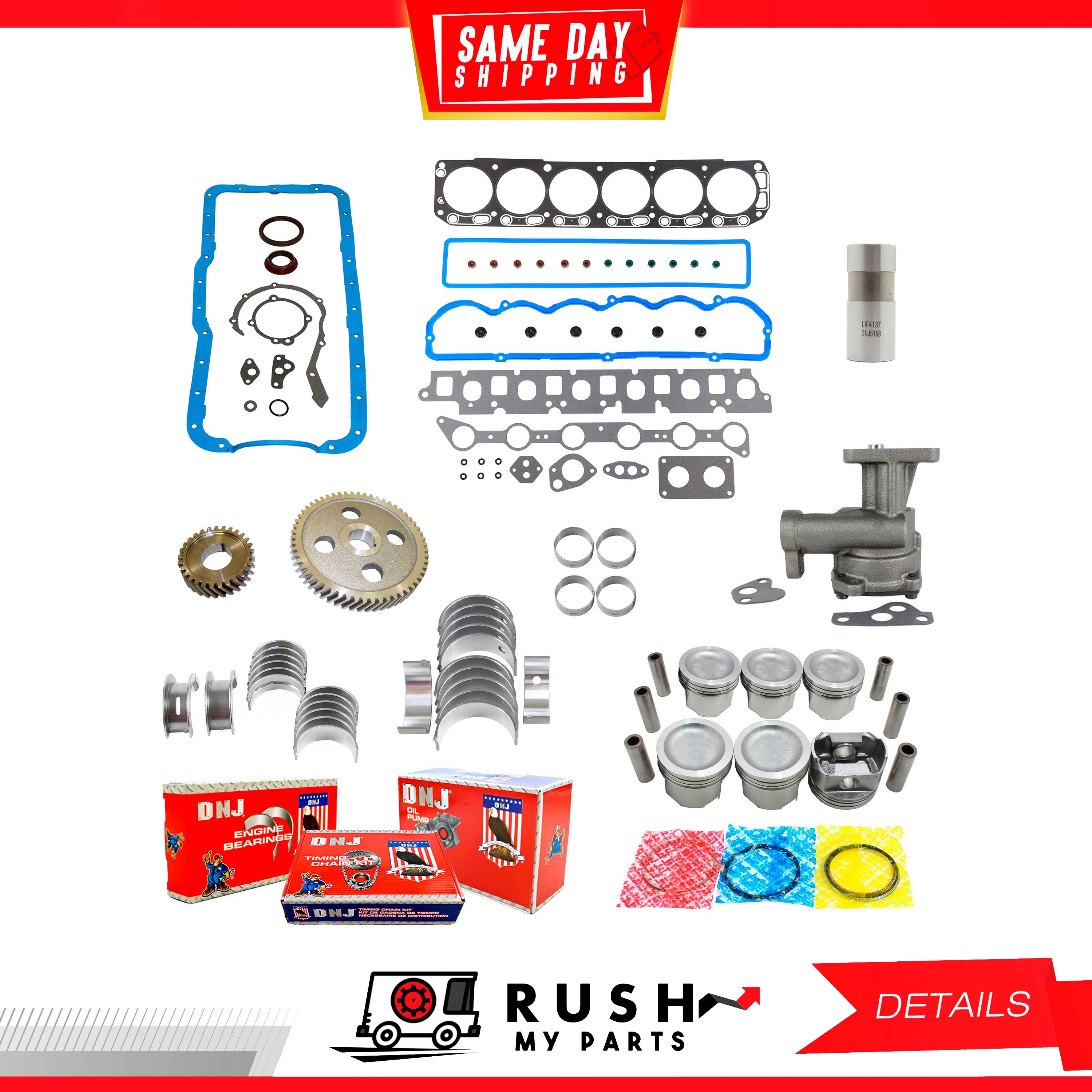 93-96 Master Engine Rebuild Kit For Ford E-150 4.9L L6 OHV