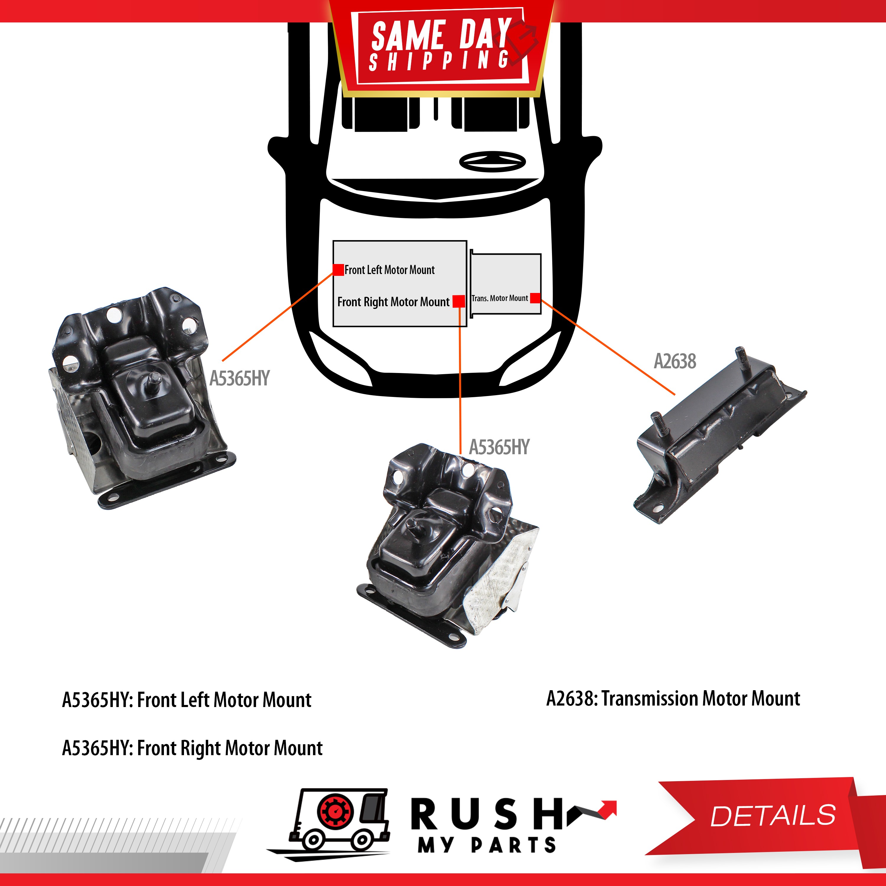 Motor Mounts For GMC Yukon Front Engine & Transmission Mount Set 3 Piece For 07 14 Cadillac Chevy Gmc 225550 - Foto 7